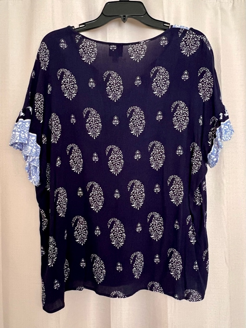 Como Vintage Navy Blue Boho Print Blouse XL Flowy Top - Picture 6 of 6
